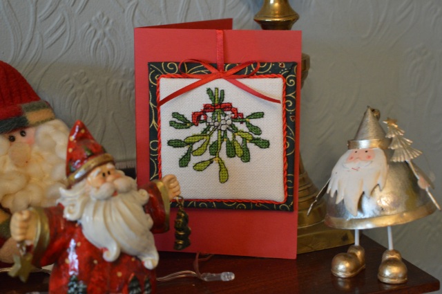Mistletoe Christmas Card in cross-stitch